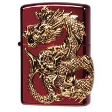 画像1: 【再入荷】Zippoジッポーライター：ドラゴンメタル 龍 天然オニキス入り RED限定 (1)