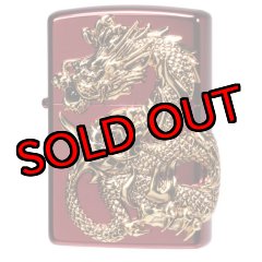 再入荷】Zippoジッポーライター：ドラゴンメタル 龍 天然オニキス入り RED限定