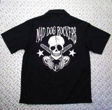 画像1: パンク・ロック系 オープンカラー ワークシャツ：MDR スカル 8BALL 半袖 ブラック (1)