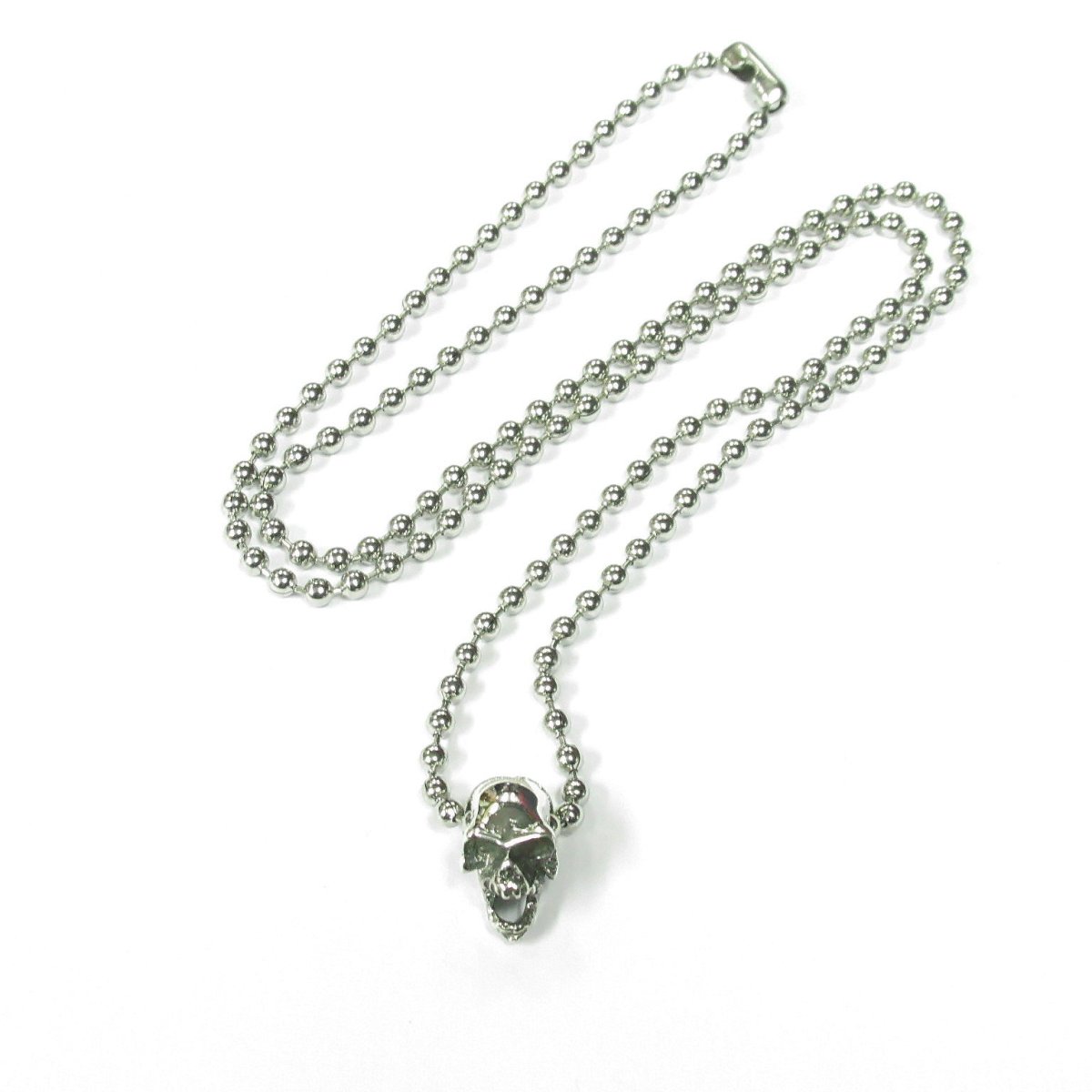 画像1: 【再入荷】パンク ロック系 ステンレス ボールチェーン ネックレス ペンダント Silver925 スカル トップ シルバー 銀 #1 (1)