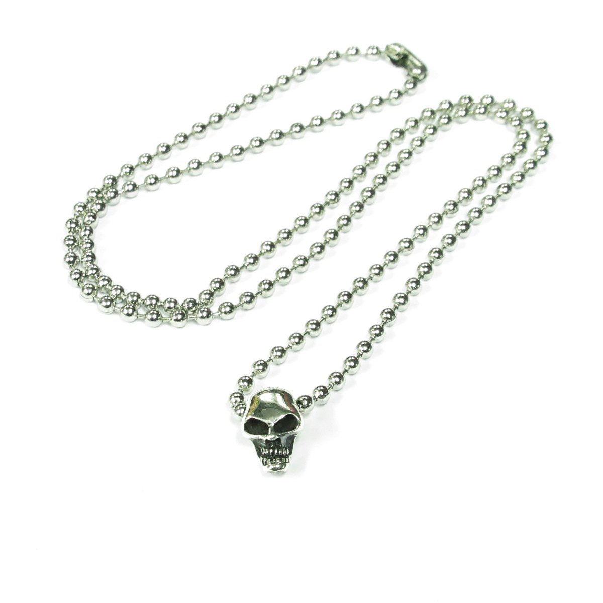 画像1: パンク ロック系 ステンレス ボールチェーン ネックレス ペンダント Silver925 スカル トップ シルバー 銀 #2 (1)