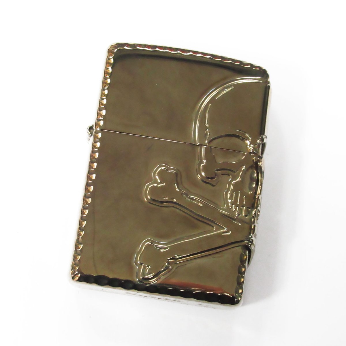 画像1: Zippo ジッポーライター： 3面スカル・クロスボーンズ サイドメタル アンティー クニッケル 2006年製 (1)