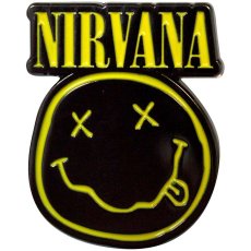 画像1: オフィシャル バンドピンバッジ：NIRVANA Logo & Happy Face Cut-Out (1)