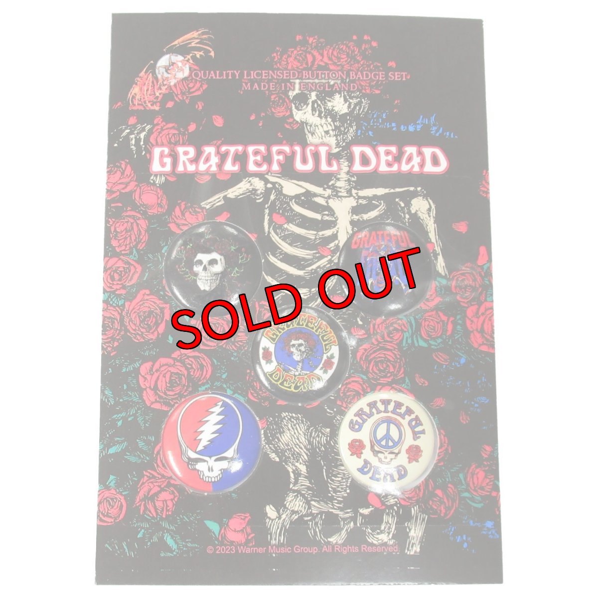 画像1: オフィシャル バンド缶バッジ：グレイトフルデッド GRATEFUL DEAD Skeleton & Rose 5個セット (1)