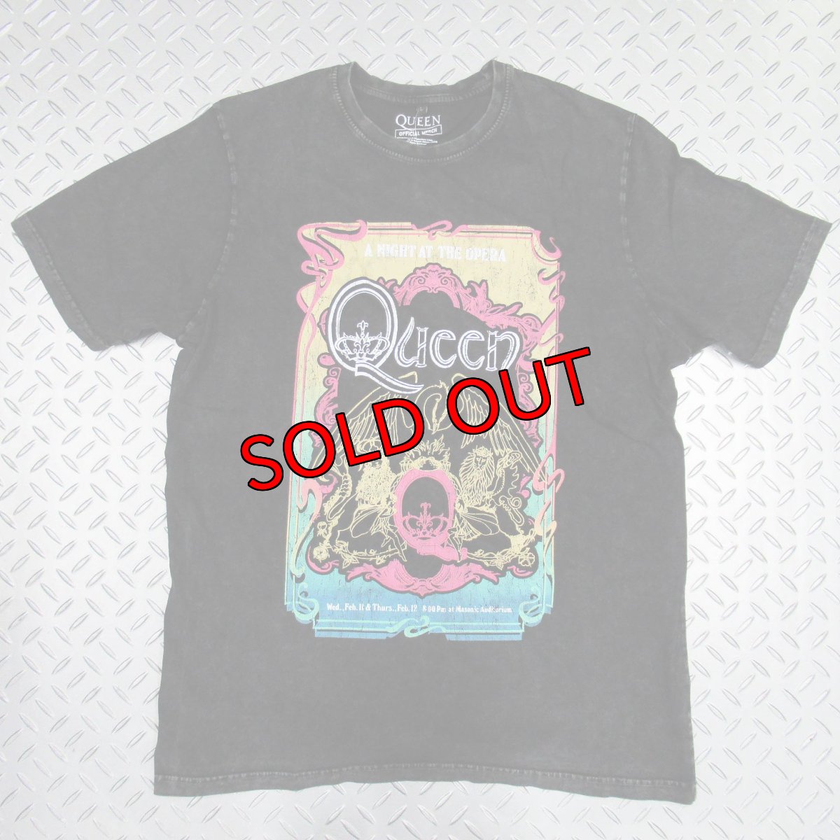 画像1: オフィシャル バンドTシャツ：クイーン QUEEN A Night At The Opera Tour '76 ブラック ストーンウォッシュ加工 (1)